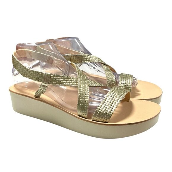 Olukai Sandals Womens 10 Gold Bubbly/White Sand Onohi Strappy Platform NEW - Picture 1 of 11
